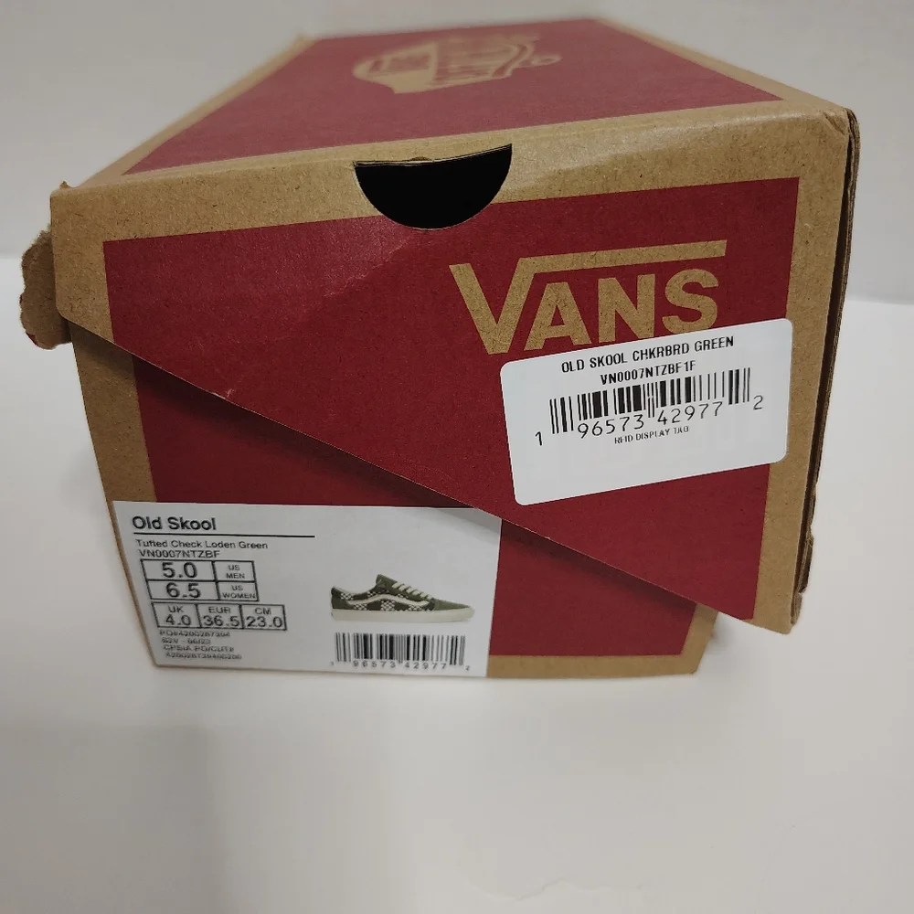 Vans Old Skool Suede Check Loden Green Skateboard Tufted Shoes Size M5/W 6.5 NEW